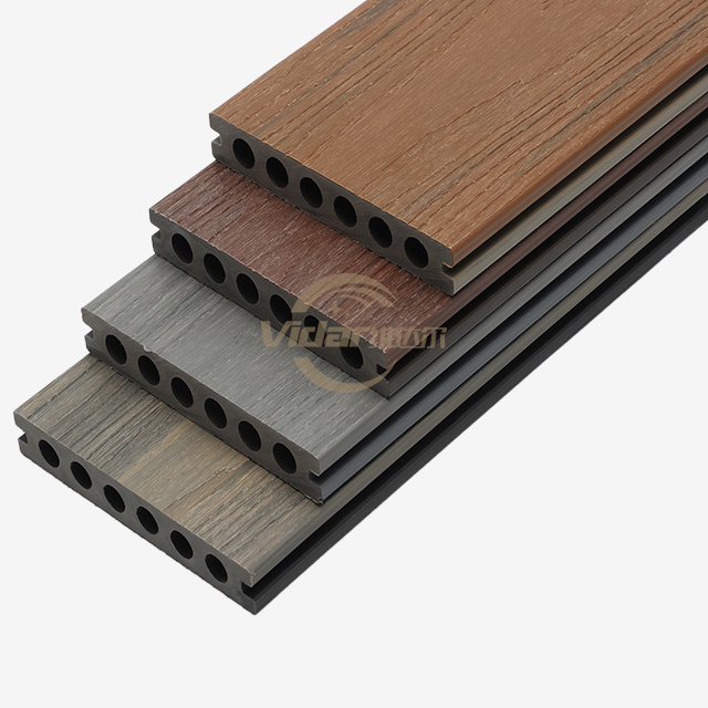 143*21,5mm Woodgrain WPC Composite Co-extrusion Decking Board Painel Piso projetado para terraço externo